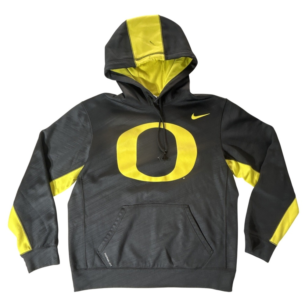 Nike Oregon Ducks Therma-FIT Hoodie Mens Medium Grey Yellow Pullover Sweatshirt